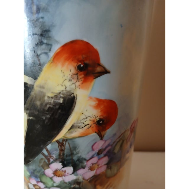 Antique Limoges B & Co Hand Painted Vase of Flowers & Taningers For Sale - Image 9 of 13