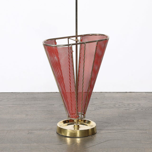 Mid-Century Modernist Sculptural Brass & Carnelian Red Enamel Umbrella Stand For Sale - Image 15 of 18
