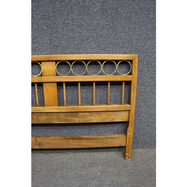 Mid 20th Century Baker Furniture Walnut and Brass Ring King Headboard For Sale - Image 5 of 8