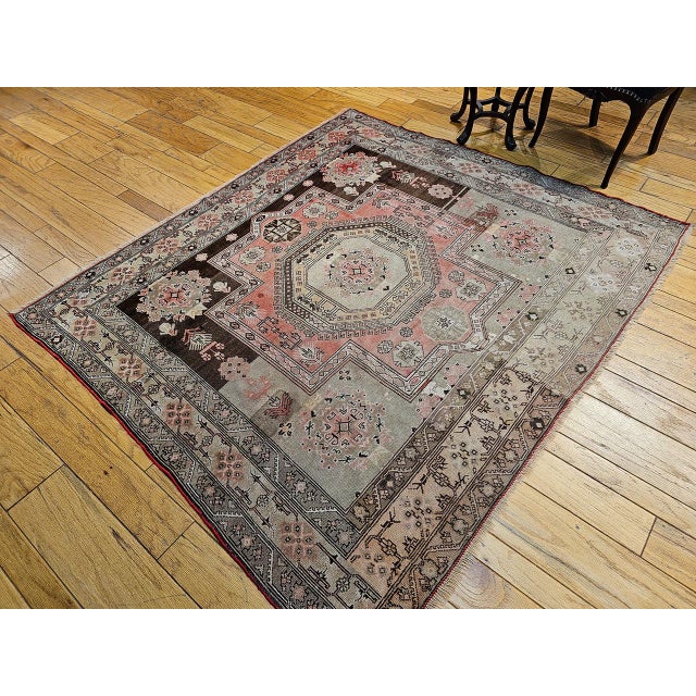 Antique Turkish Oushak Rug, Hand-Knotted Wool Pile, Mamluk Design, 6' x 7' For Sale - Image 4 of 16