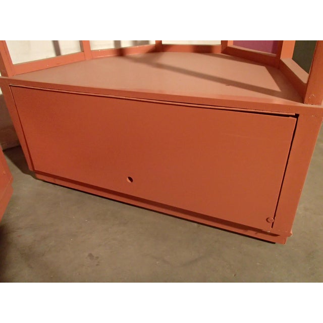 Oval Salmon-Colored Display Cases with Glass Shelves and Lighting, 1985, Set of 2 For Sale - Image 6 of 12