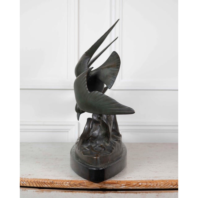 Mid 20th Century J.B. Léonard, Two Seagulls in Flight, Art Deco Bronze Sculpture For Sale - Image 11 of 12