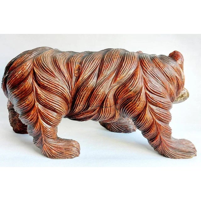 Large Black Forest Bear with Fish, 1970s, Solid Wood For Sale - Image 4 of 5