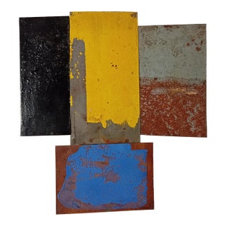 Contemporary Abstract Tempera, Aerosol, Rust on Metal "N 43" by Andre Debono For Sale