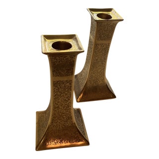 1940s Art Deco Stouffer's Encrusted Gold Gilding Porcelain Candlesticks- a Pair For Sale