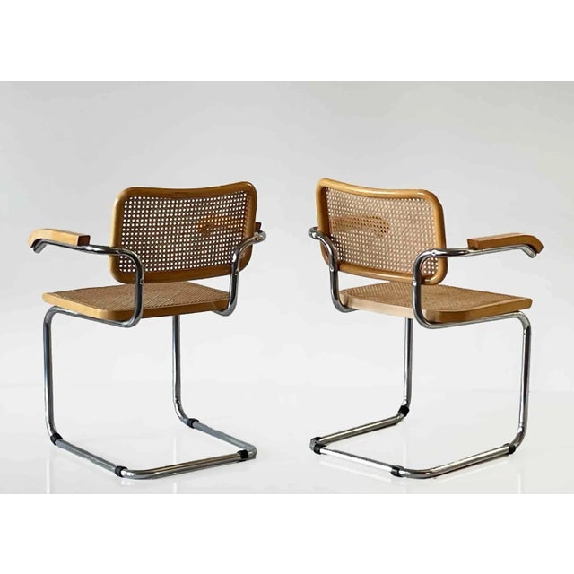Modern Armchairs Chrome With Caning - A Pair For Sale - Image 3 of 6