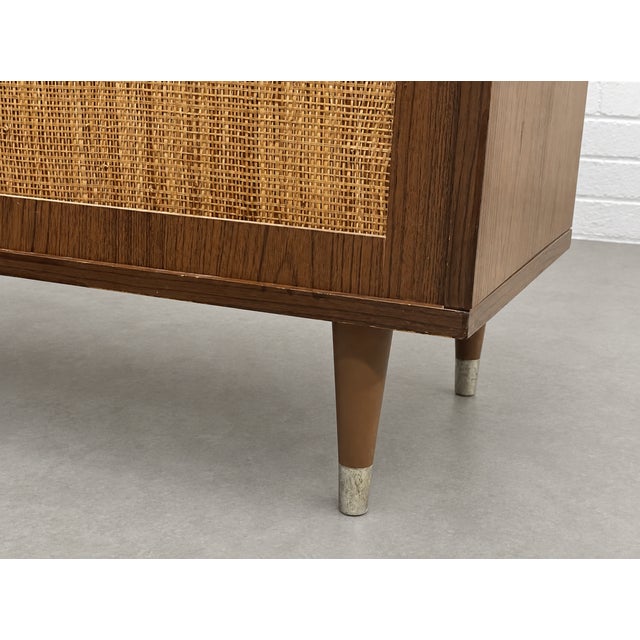 Mid Century Modern Caned Front Jr. Credenza | Small Storage Cabinet, C. 1950's For Sale - Image 9 of 12