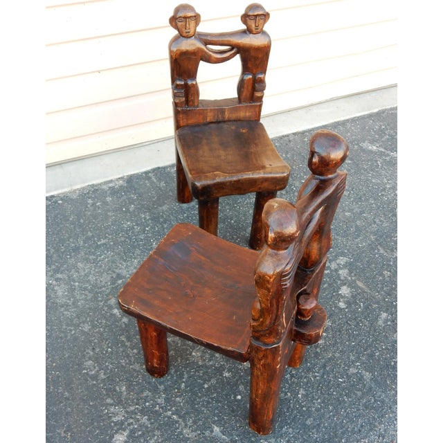 Antique African Folk Art Ashanti Sculpted Wood Art Chairs / Stools For Sale In Las Vegas - Image 6 of 11