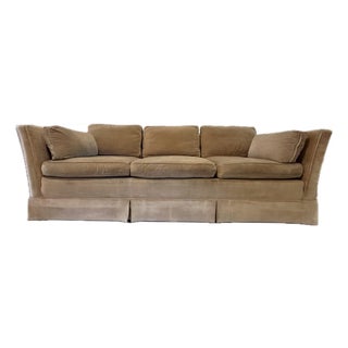 Vintage MCM Baker Furniture Sand Velvet Tuxedo Sofa For Sale