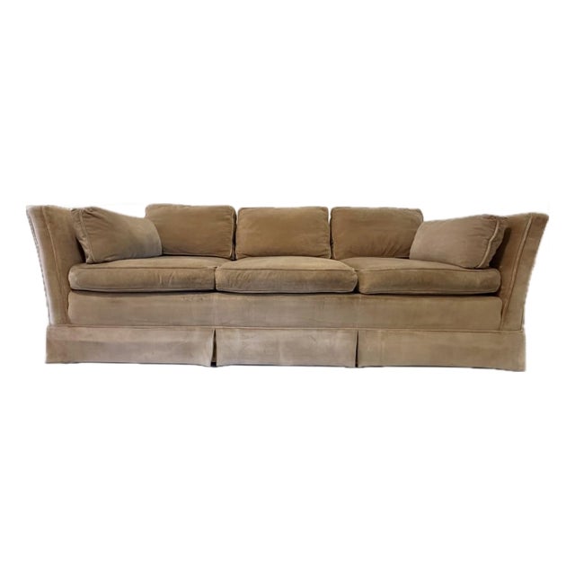 Vintage MCM Baker Furniture Sand Velvet Tuxedo Sofa For Sale