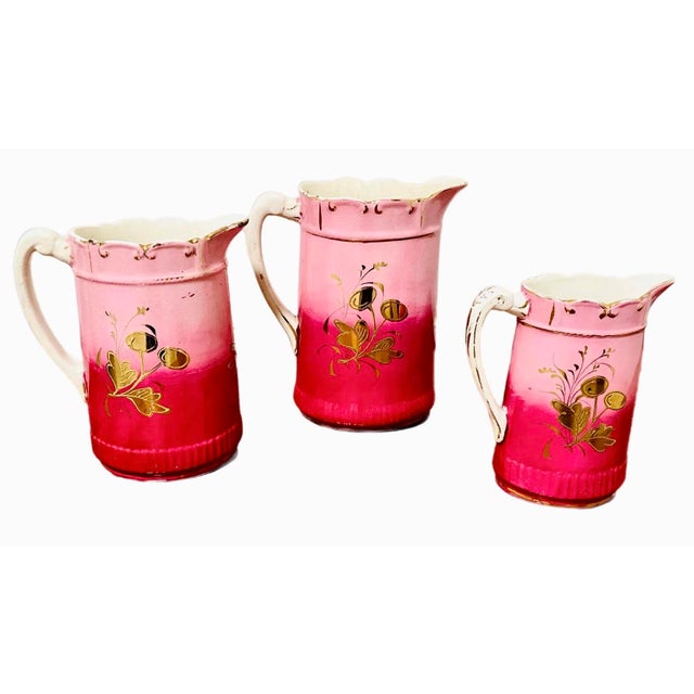 Hand Painted Gilt Bird Pitchers, Set of 3 For Sale - Image 4 of 10