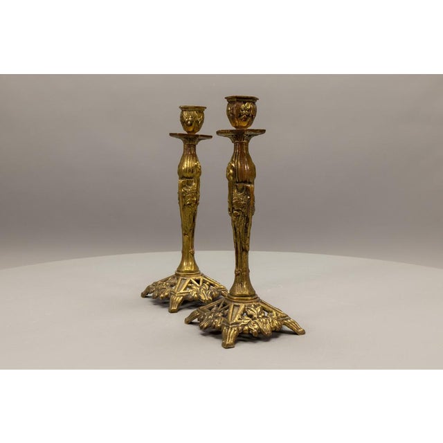 Gold French Art Deco Bronze Candlesticks with Marabou Storks, 1930s, Set of 2 For Sale - Image 8 of 18