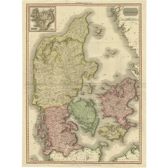 Antique Map attributed to Pinkerton Fine English Engraving, Denmark, 1814 For Sale - Image 9 of 9