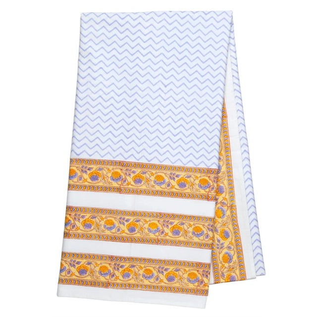 Juhi Chevron Tablecloth, 4-seat table - Periwinkle & Yellow For Sale - Image 4 of 4