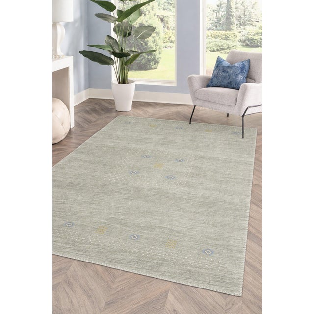 6x9 Freya Gabbeh Gray Solid Geometric Modern Hand Knotted Wool Carpet Rug For Sale In New York - Image 6 of 6