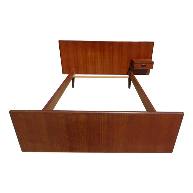 Vintage Teak Bed with Integrated Nightstand, 1960s For Sale