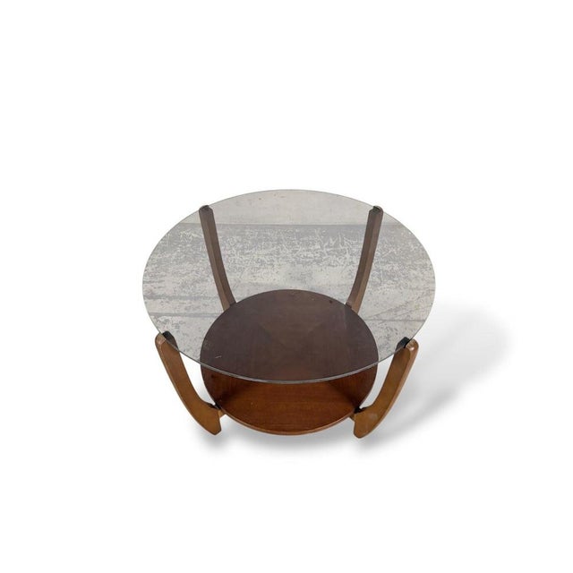 Mid-Century Round Smoked Glass and Teak Coffee Table, 1960s For Sale - Image 6 of 8