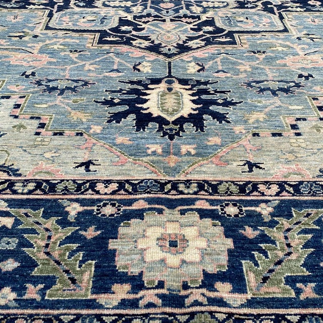Persian Blue Persian Heriz Hand-Knotted Wool Rug - 8'9" X 11'8" For Sale - Image 3 of 8