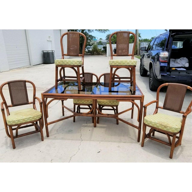 Vintage Clark Casual Distinctive Rattan Bentwood Bamboo Cane Dining Set