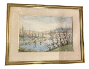 F Cavel, Marsh Landscape, Lithograph, Framed