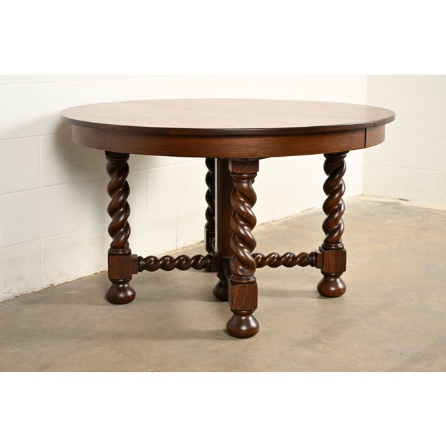 Mission Stickley Brothers Antique Mission Oak Arts & Crafts Barley Twist Extension Dining Table, Newly Refinished For Sale - Image 3 of 13