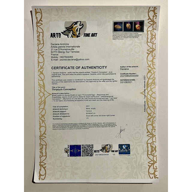 2021 Original Triptych Acrylic on Canvas Paintings by Daciana Androne Signed With Coa For Sale - Image 15 of 15