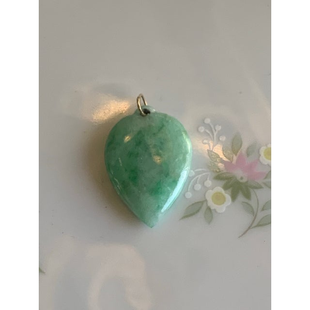 Metal Vintage 14k Gold & Natural Grade a Green Jadeite "Longevity Peach" Heart Pendant For Sale - Image 7 of 7