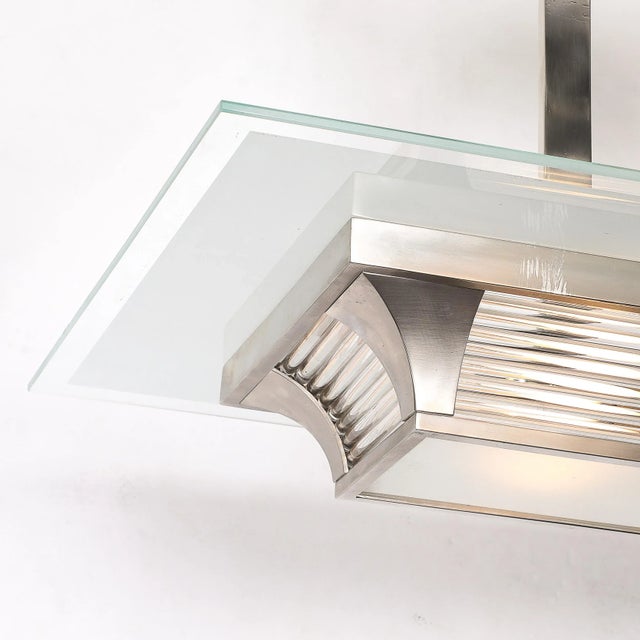 Art Deco Art Deco Machine Age Silvered Bronze & Glass Rod Chandelier by Petitot For Sale - Image 3 of 15