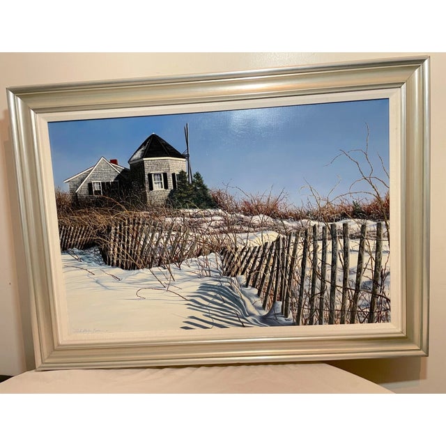 1980s Original Linda Stanton Moore Hyannisport Hypo Realism Winter Oil Painting Canvas For Sale - Image 9 of 15