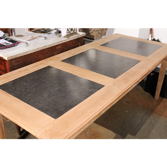Mid 20th Century Southern French Mid Century Natural Oak Dining Table with Fossil Black Marble Top For Sale In Atlanta - Image 6 of 12