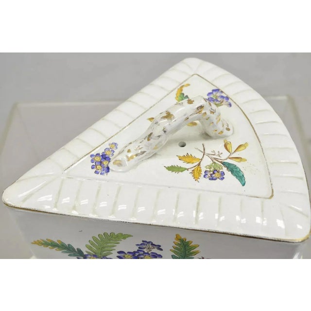 19th Century Antique Victorian Large Porcelain Covered Cheese Dish With Flowers and Leaves For Sale - Image 5 of 12
