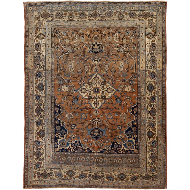 1900s Brown Antique Tabriz Handmade Medallion Designed Persian Wool Rug For Sale - Image 11 of 11