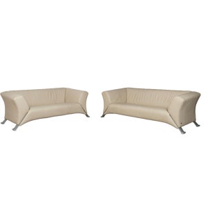 Three-Seater and Two-Seater Sofas in Leather from Rolf Benz, Set of 2 For Sale