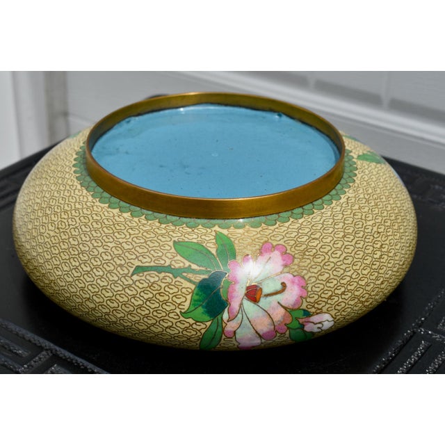 Vintage Chinese Cloisonne Enamel Bowl Bird Chrysanthemum Floral Centerpiece 8" For Sale - Image 12 of 12