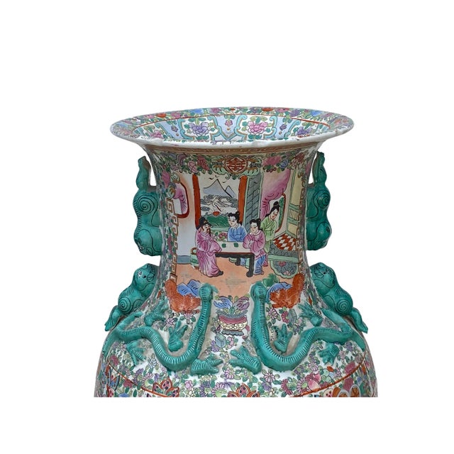 Chinese Hand Made Pink Turquoise House People Scenery Graphic Vase For Sale In San Francisco - Image 6 of 10