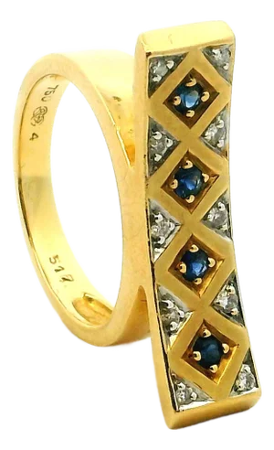 1990s UnoAErre 18k Italian Modernist Sapphire & Diamond Bar Ring, Size 7.5