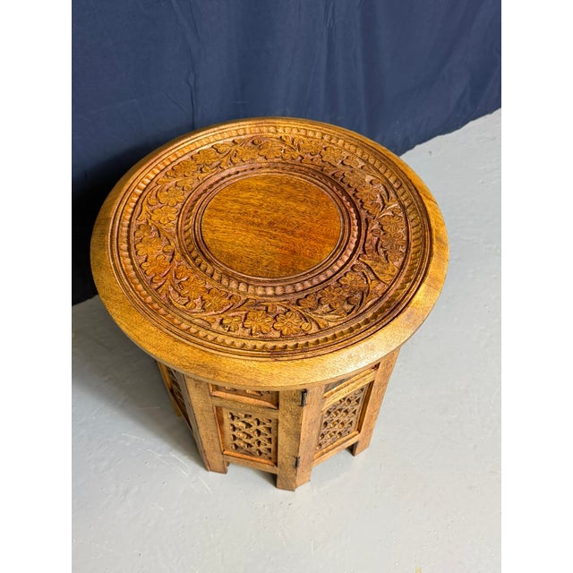 Small Hand-Carved Folding Table from Hoshiarpur, 1950 For Sale - Image 4 of 11