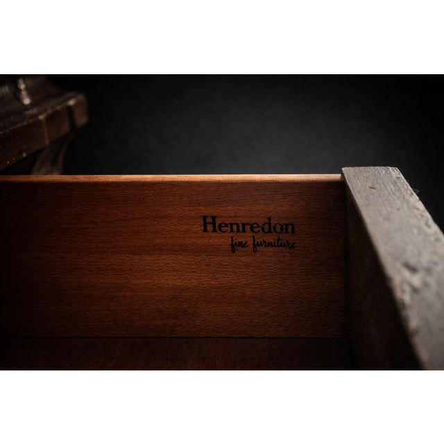 Wood Vintage Henredon Architectural Secretary Desk With Brass Mesh Doors & Bombe Drawers – Rich Dark Walnut Finish For Sale - Image 7 of 8