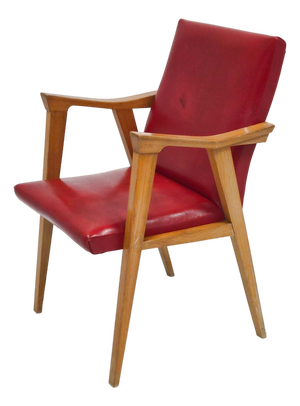 Vintage Armchair with Compass Legs in Beech and Vinyl, 1950s