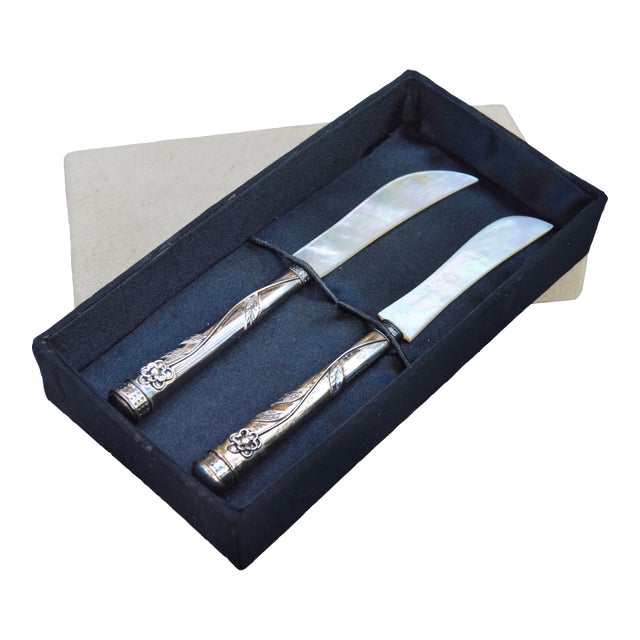 Early 20th Century Handmade Sterling-Silver & Mother-of-Pearl Caviar Knives- Set of 2 For Sale