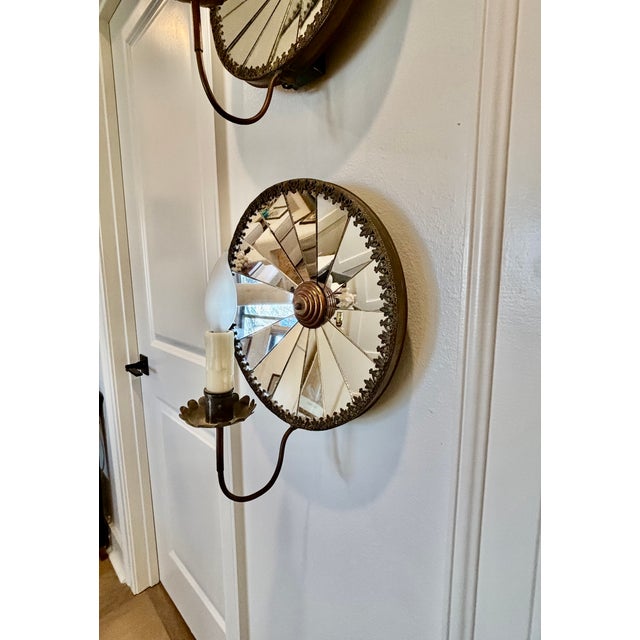 Antique Large Scale French Concave Mirrored Reflector Sconces - A Pair For Sale - Image 11 of 18