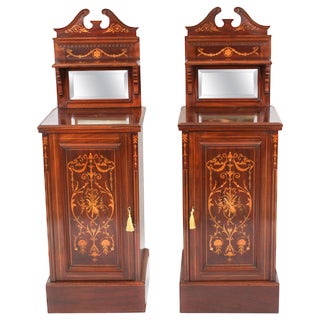 Antique Edwardian Mahogany Marquetry Bedside Chests, Set of 2 For Sale