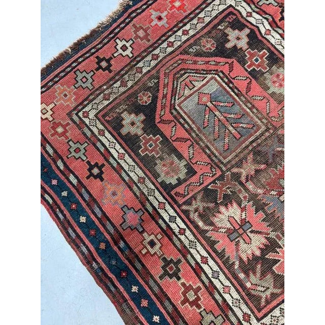 Name: SMOKEY Black with Rose worn Antique Prayer Rug from the Caucus Mountains Size: ~ 3 x 4 ish Age: Antique, C. 1900's...