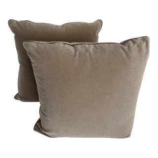 Custom Mohair & Leather Trim Pillows-Feather Inserts-A Pair For Sale