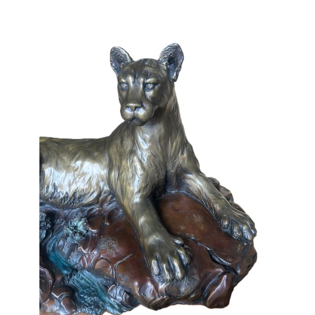 Bronze 1990s "Cougar Bluff" Bronze Sculpture by Danny D. Edwards For Sale - Image 8 of 13
