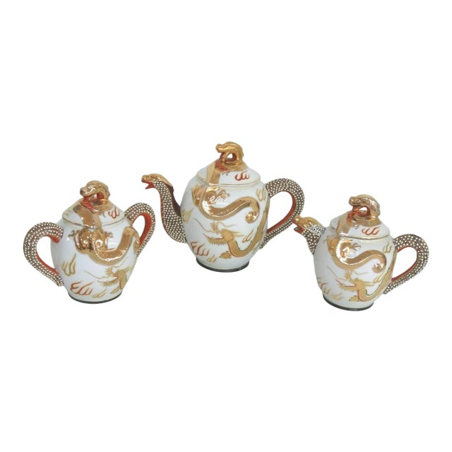Moriage Japan Gold Dragon Ware White Teapot Creamernd Sugar Bowl b For Sale