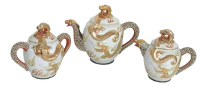 Moriage Japan Gold Dragon Ware White Teapot Creamernd Sugar Bowl b