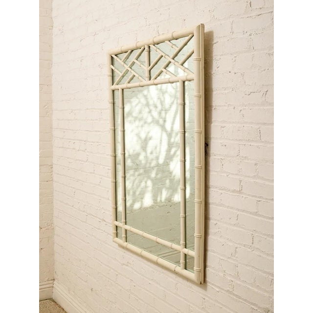 Hollywood Regency Vintage Hollywood Regency Faux Bamboo White Wall Mirror For Sale - Image 3 of 9