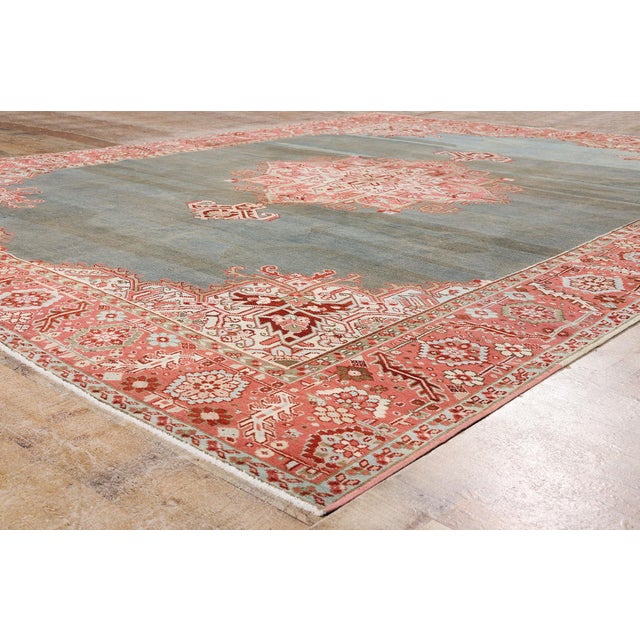 Sky Blue Vintage Persian Heriz Rug, 09'00 X 11'07 For Sale - Image 8 of 10