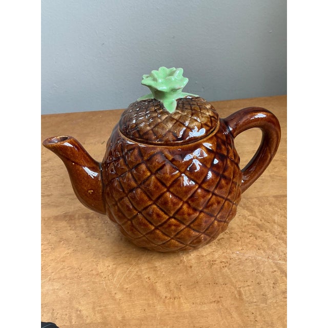 Vintage Pineapple Ceramic Teapot and Mugs Set For Sale In West Palm - Image 6 of 13